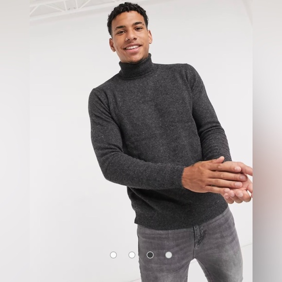ASOS | Men's Charcoal Rollneck Lambswool Sweater - Picture 2 of 10